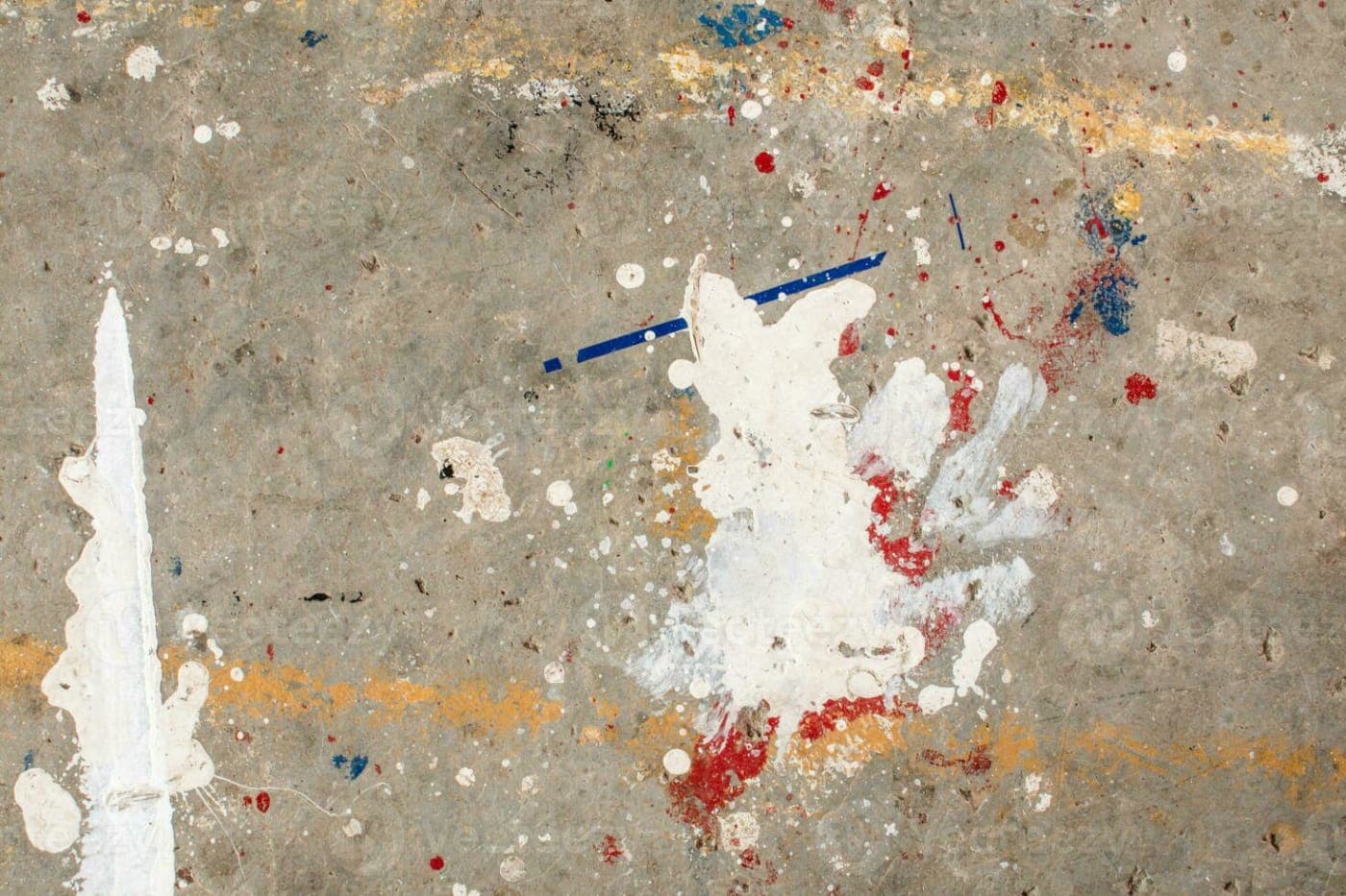 (imagen del suelo manchado con gotas multicolores para ilustrar el problema)